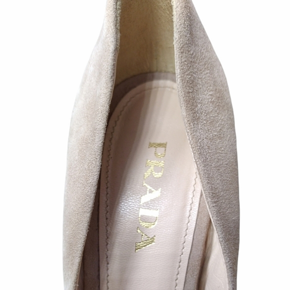 PRADA Suede Nude Espadrille Peep Square Toe Wedges Platform Sandals Shoes Size 8 - Picture 12 of 16